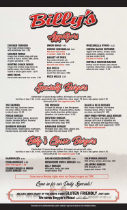 Menu Billy s Bar Grill